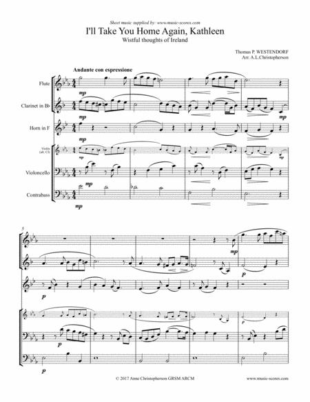 I Will Take You Home Kathleen Flute Clarinet Or Violin French Horn Cello And Contrabass Sheet Music