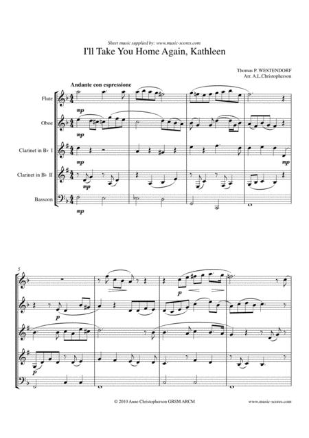 I Will Take You Home Kathleen Flute Oboe 2 Clarinets And Bassoon Sheet Music