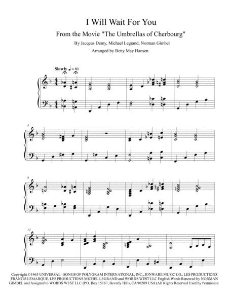 Free Sheet Music I Will Wait For You