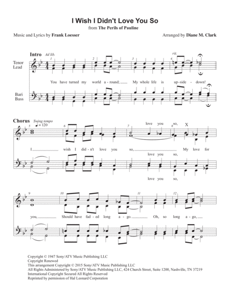 I Wish I Didnt Love You So Quartet Pricing Sheet Music