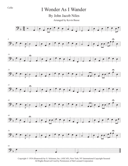 I Wonder As I Wander Cello Sheet Music