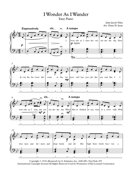 I Wonder As I Wander For Easy Piano Sheet Music