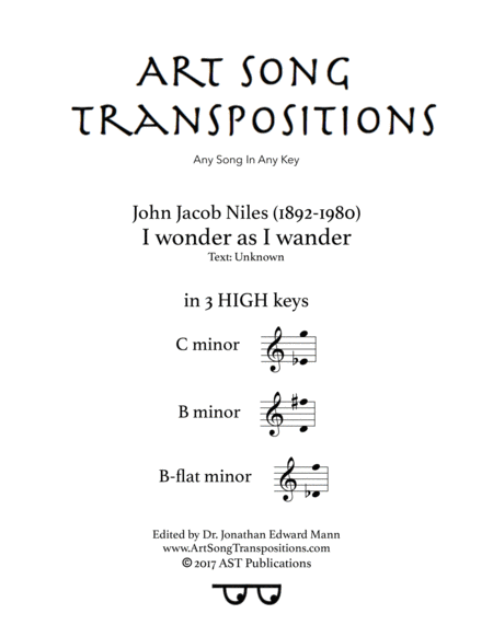 I Wonder As I Wander In 3 High Keys C B B Flat Minor Sheet Music