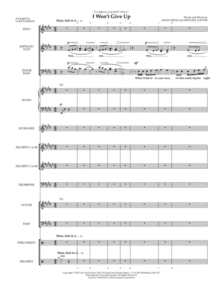 Free Sheet Music I Wont Give Up Combo Parts For Satb Choral