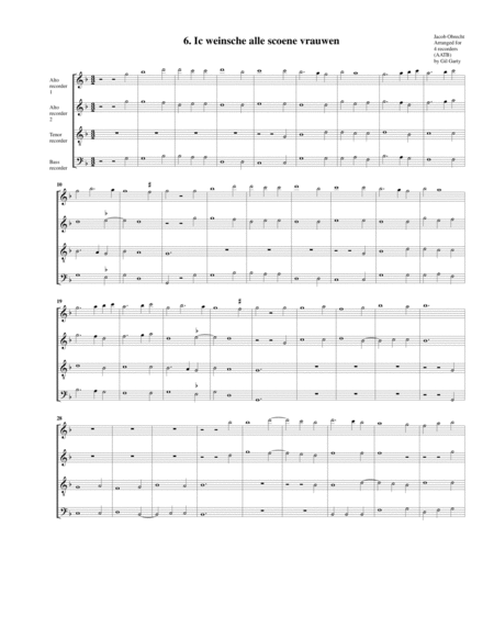 Ic Weinsche Alle Scoene Vrauwen Arrangement For 4 Recorders Sheet Music