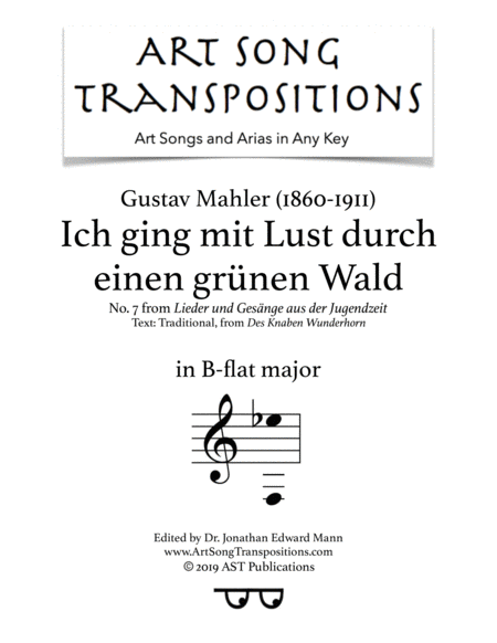 Ich Ging Mit Lust Durch Einen Grnen Wald B Flat Major Sheet Music