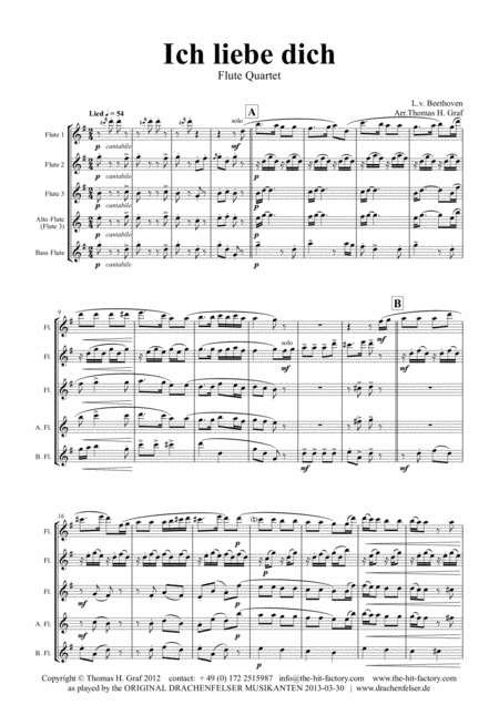 Ich Liebe Dich Beethoven Goes Polka Flute Quartet Sheet Music