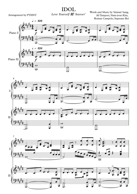 Idol Bts Arrangement For Two Pianos Sheet Music