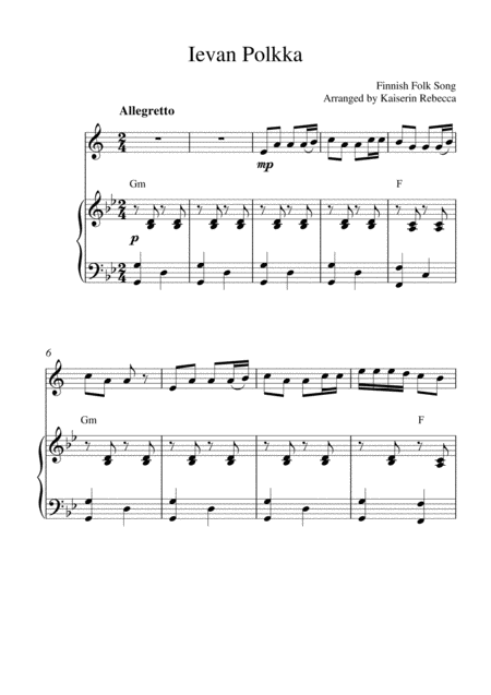 Free Sheet Music Ievan Polkka Bb Clarinet Solo And Piano Accompaniment