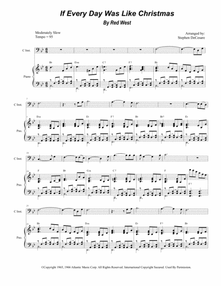 If Every Day Was Like Christmas For Solo Bass C Instrument And Piano Sheet Music