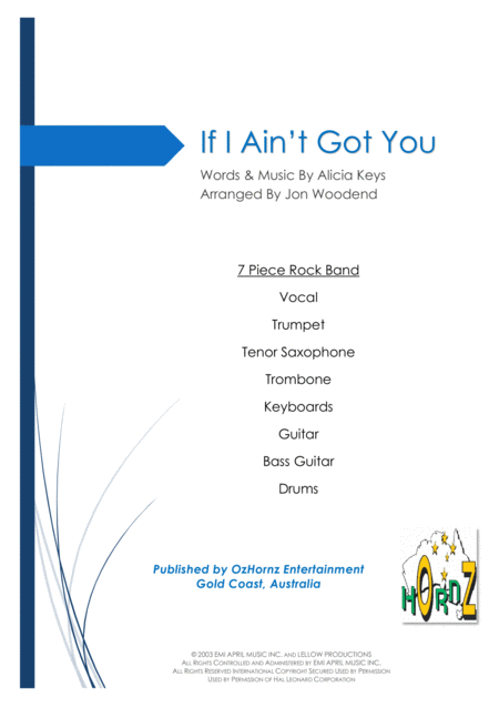 If I Aint Got You 7 Piece Horn Chart Sheet Music