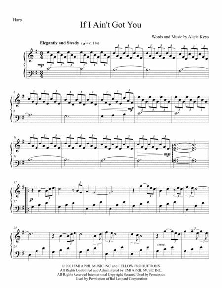 If I Aint Got You By Alicia Keys For Solo Harp Original Singing Key Beautiful Arrangement Sheet Music