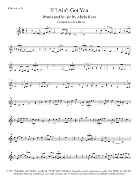 If I Aint Got You Easy Key Of C Clarinet Sheet Music