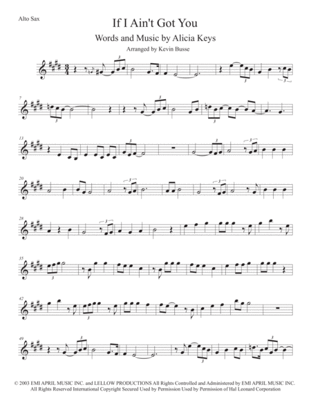 Free Sheet Music If I Aint Got You Original Key Alto Sax