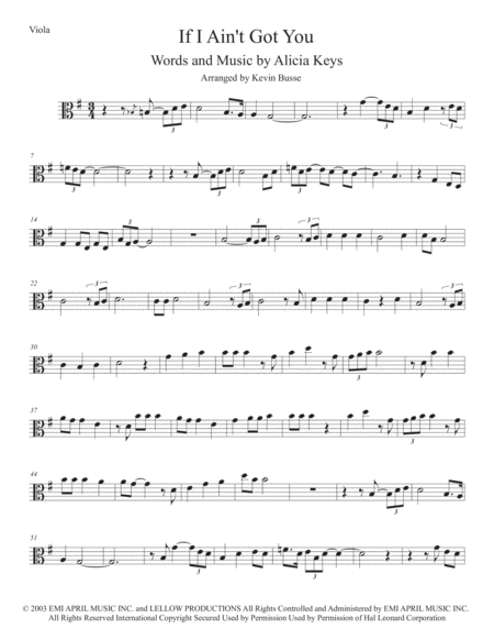 Free Sheet Music If I Aint Got You Original Key Viola