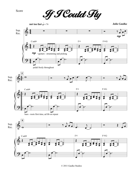 Free Sheet Music If I Could Fly Recorder