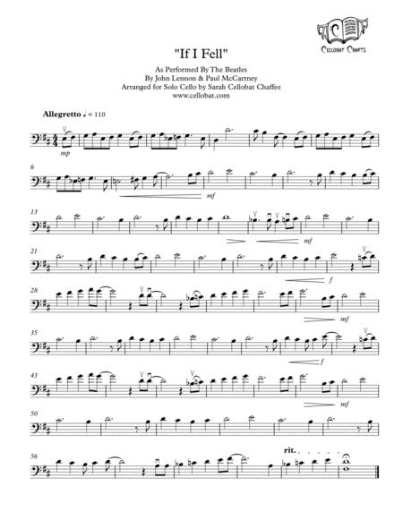 Free Sheet Music If I Fell Solo Cello Beatles Arr Cellobat