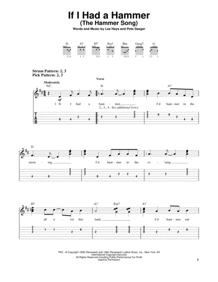 If I Had A Hammer The Hammer Song Sheet Music
