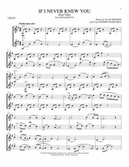 Free Sheet Music If I Never Knew You End Title