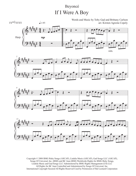 If I Were A Boy Beyonc Solo Harp Arrangement Sheet Music