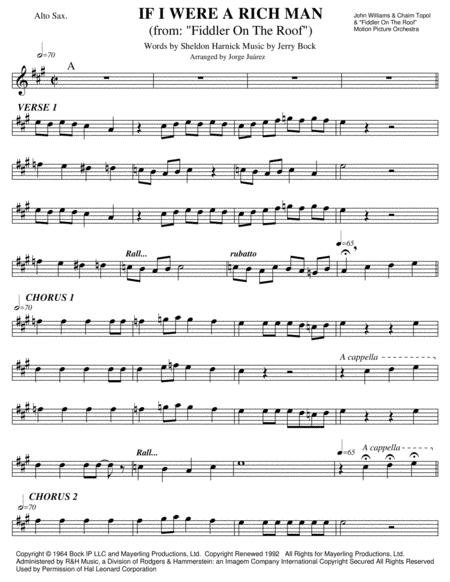 If I Were A Rich Man From Fiddler On The Roof Alto Sax Sheet Music