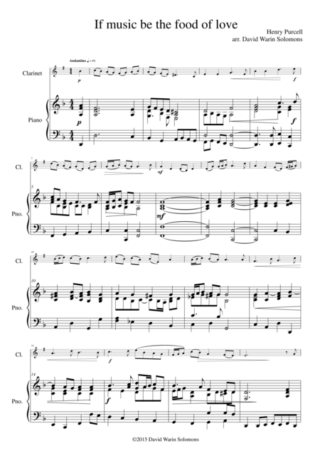 If Music Be The Food Of Love For Clarinet And Piano Sheet Music