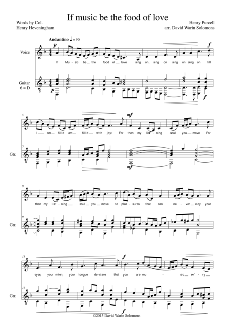 Free Sheet Music If Music Be The Food Of Love For Low Voice And Guitar