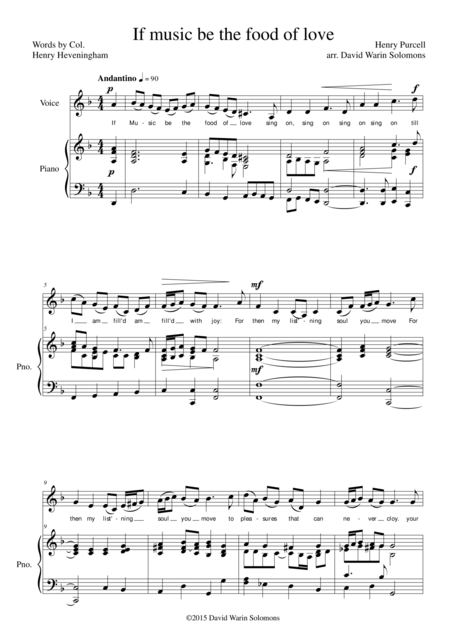 Free Sheet Music If Music Be The Food Of Love For Low Voice And Piano