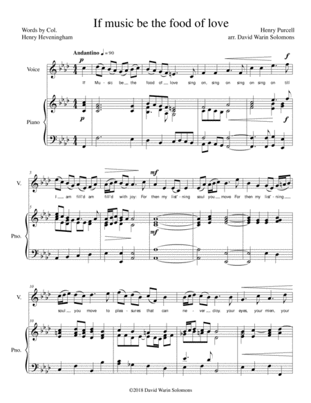 Free Sheet Music If Music Be The Food Of Love For Medium Voice And Piano