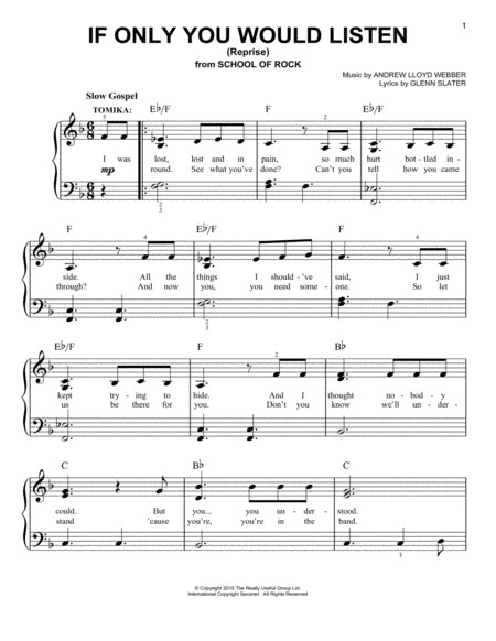 If Only You Would Listen Reprise From School Of Rock The Musical Sheet Music