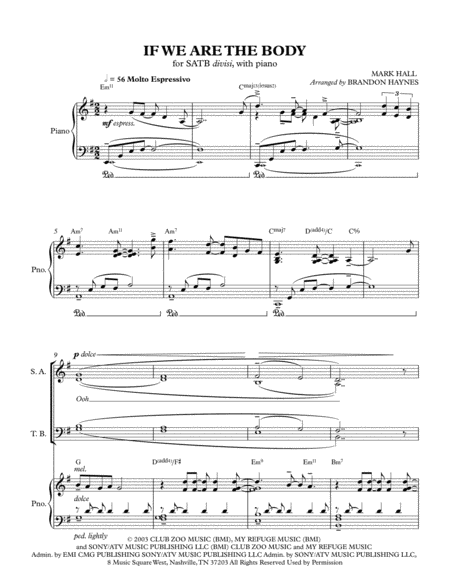 Free Sheet Music If We Are The Body