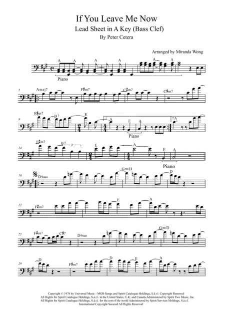 Free Sheet Music If You Leave Me Now Cello Or Double Bass Solo In A Key With Chords