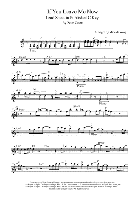 If You Leave Me Now Lead Sheet In C D A Key With Chords Sheet Music