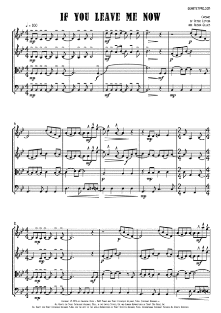 If You Leave Me Now String Quartet Sheet Music