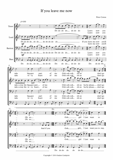 If You Leave Me Now Sheet Music