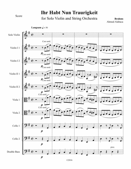 Free Sheet Music Ihr Habt Nun Traurigkeit From Brahms Requiem For Solo Violin And String Orchestra