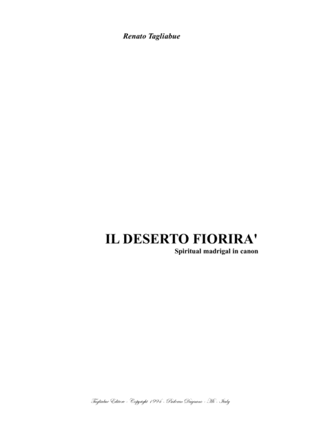 Il Deserto Fiorira Spiritual Madrigal In Canon Sheet Music