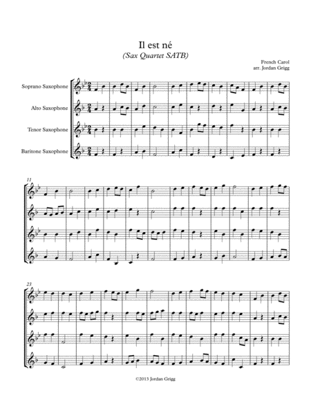 Il Est N Sax Quartet Satb Sheet Music