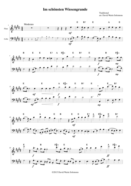 Im Schnsten Wiesengrunde For Flute Cello And Guitar Chords Sheet Music