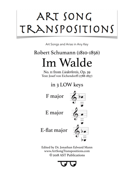 Im Walde Op 39 No 11 In 3 Low Keys F E E Flat Major Sheet Music