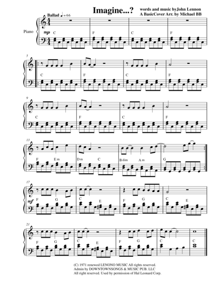 Imagine A Basiccover Arrangement By Michael Bb From Gateway Editions Sheet Music