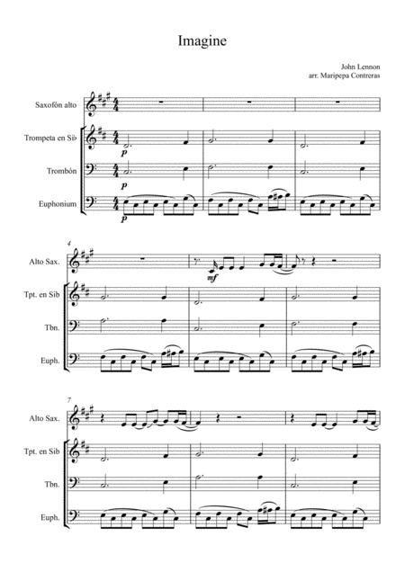 Imagine Alto Saxophone Trumpet Trombone Euphonium Sheet Music