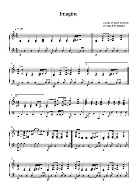 Imagine By John Lennon Arregend By Javichu Sheet Music