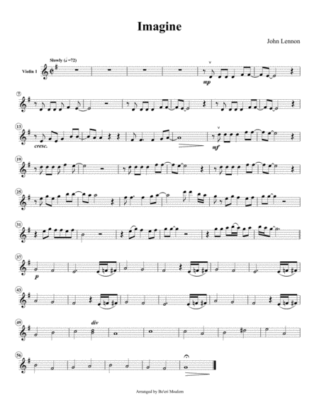 Imagine By John Lennon For String Quartet In G Major Sheet Music