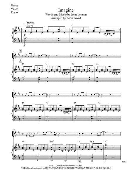 Imagine By John Lennon For Voice Piano In D Sheet Music