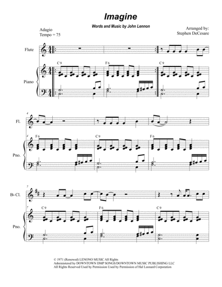 Free Sheet Music Imagine Duet For Flute And Bb Clarinet