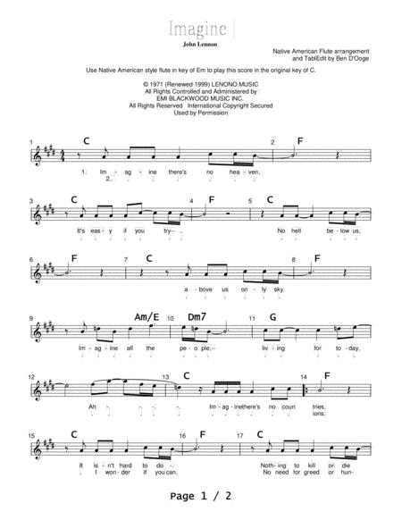 Imagine Duet For Native American Style Flute And Appalachian Mountain Lap Dulcimer Sheet Music