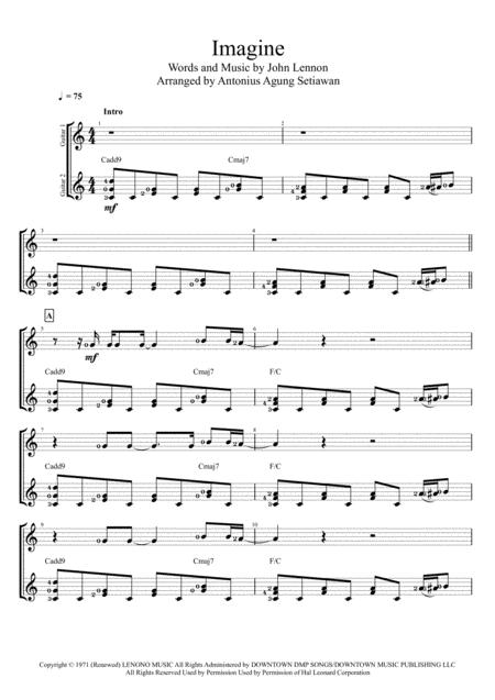 Imagine Duet Guitar Score Sheet Music