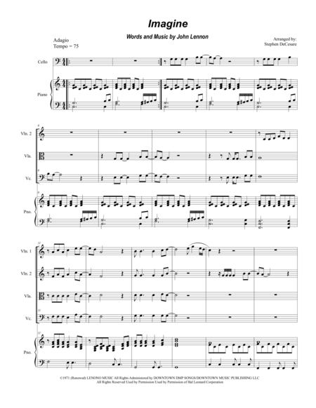 Imagine For String Quartet Sheet Music