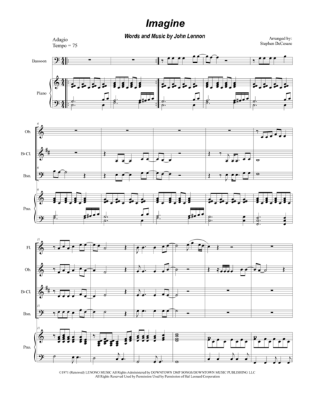 Imagine For Woodwind Quartet Sheet Music